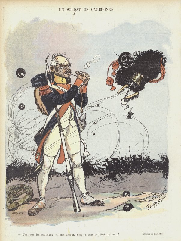 En soldat från Cambronne. Illustration för Le Rire av Leonce Burret