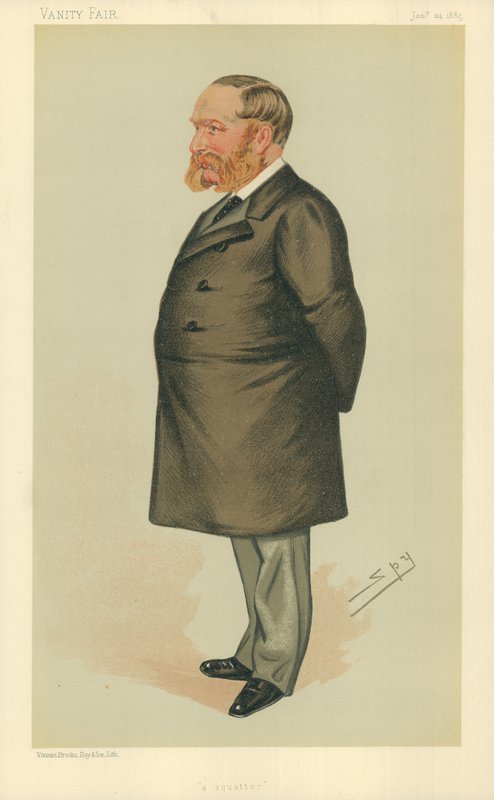 Mr Charles Henry Wilson, A squatter, 24 januari 1885, Vanity Fair tecknad (färg litho) av Leslie Matthew Ward