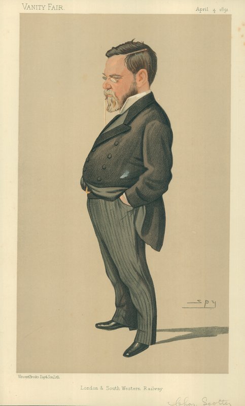 Mr Charles Scotter, London and Souther Western Railway, 4 april 1891, tecknad Vanity Fair av Leslie Matthew Ward