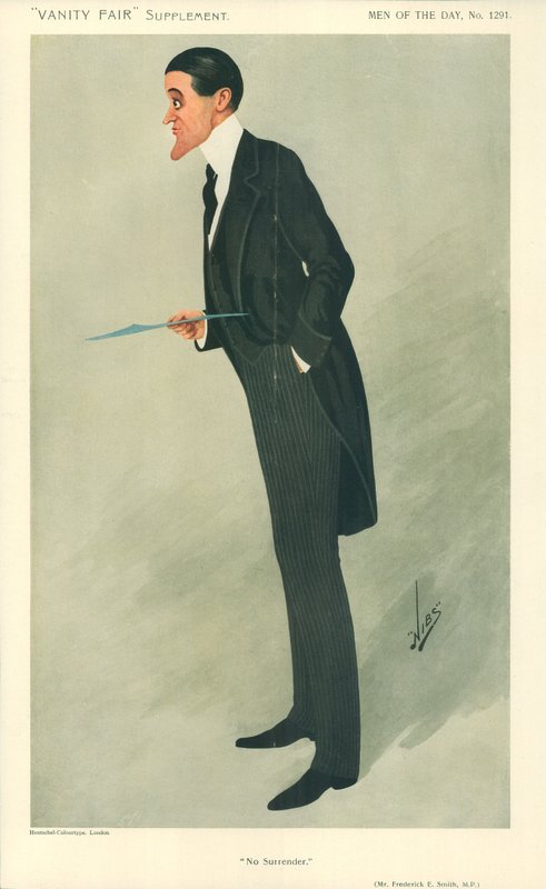 Frederick E Smtih, ingen kapitulation, 16 januari 1907, Vanity Fair-tecknad film. av Leslie Matthew Ward