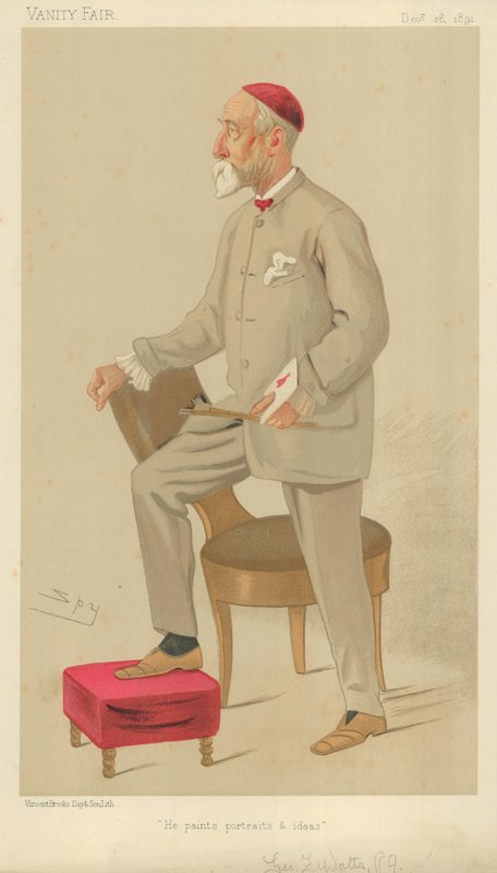 Mr George Frederick Watts, Han målar porträtt och idéer, 26 december 1891, tecknad serie Vanity Fair av Leslie Matthew Ward