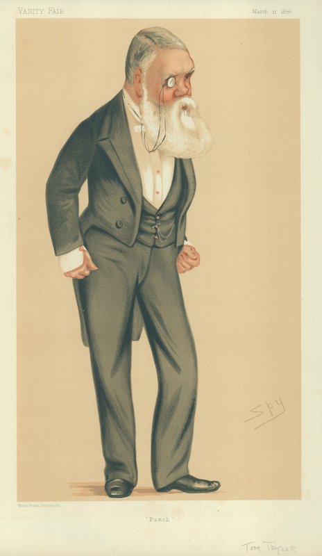 Mr Tom Taylor, Punch, 11 mars 1876, Vanity Fair-karikatyr. av Leslie Matthew Ward