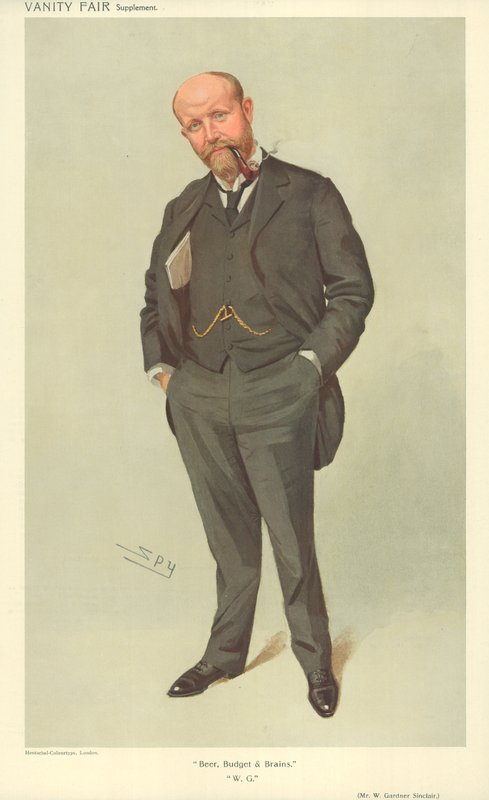 Mr W Gardner Sinclair, Beer Budget and Brains, 21 juli 1909, tecknad Vanity Fair av Leslie Matthew Ward