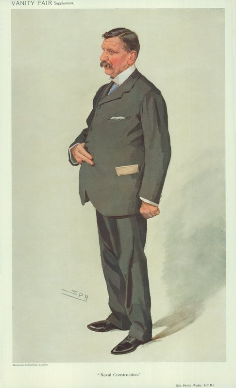 Sir Philip Watts, Naval construction, 7 april 1910, Vanity Fair-tecknad film av Leslie Matthew Ward