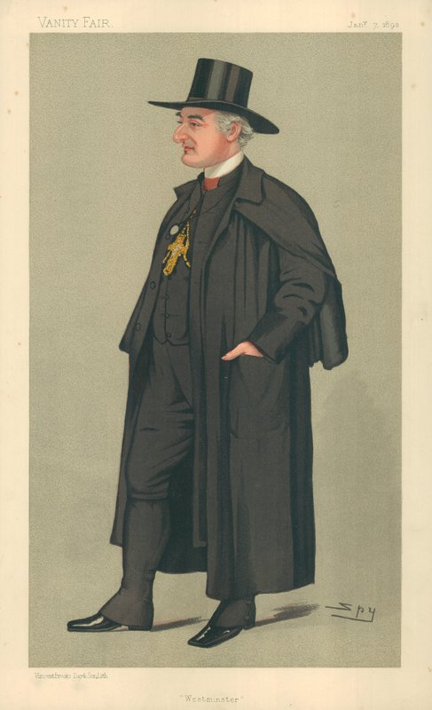Ärkebiskopen av Westminster, Westminster, 7 januari 1891, Vanity Fair tecknad (färg litho) av Leslie Matthew Ward