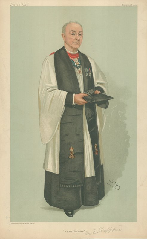 The Rev Edgar Sheppard, a great marrier, 24 mars 1904, Vanity Fair tecknad film av Leslie Matthew Ward