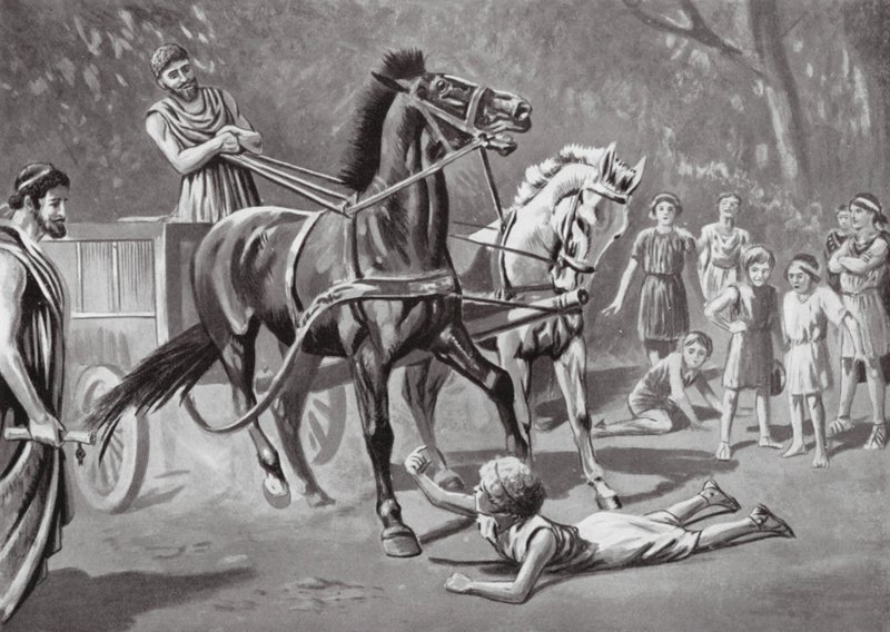 Alkibiades trotsar Teamster (litografi) av Leslie Mosley
