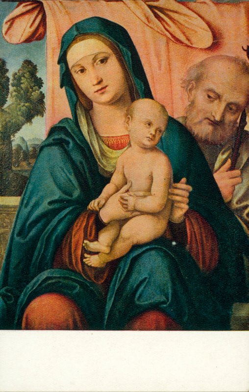 Den heliga familjen (färglitografi) av Lorenzo Costa