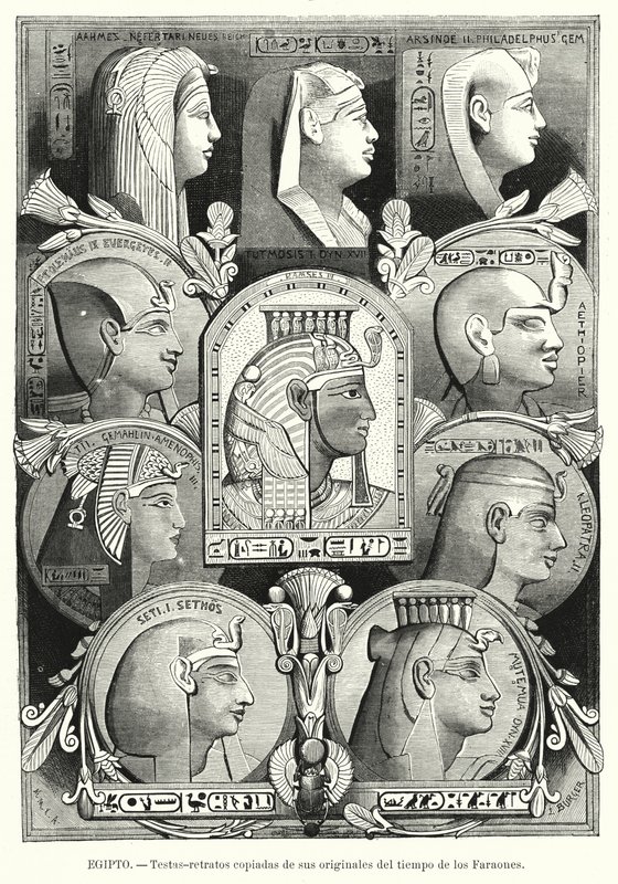 Forntida egyptiska porträtthuvuden (litho) av Lothar Michael Burger