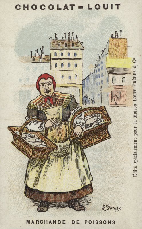 Fiskhandlare (chromolitho) av Louis Borgex