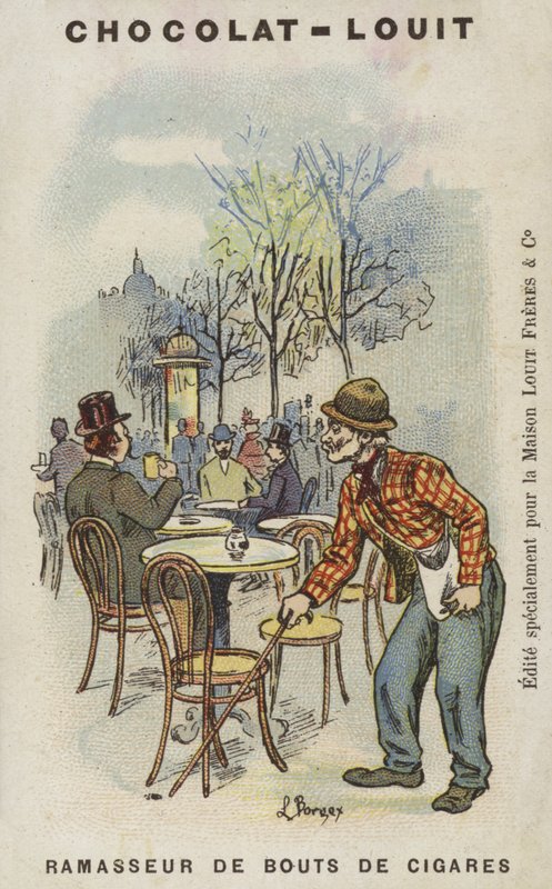 Samlare av cigarrbitar (chromolitho) av Louis Borgex