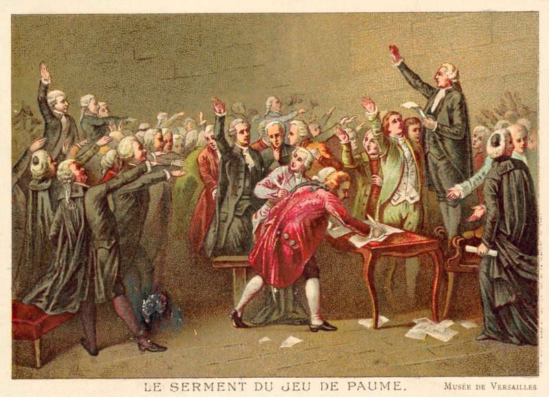 Tennisbanans ed, franska revolutionen, 20 juni 1789 (kromolit) av Louis Charles Auguste Couder