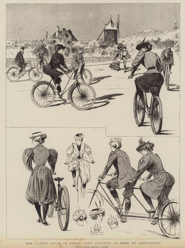 Den senaste vurm i Paris, Lady Cyclists som sett på Longchamps av Louis Vallet