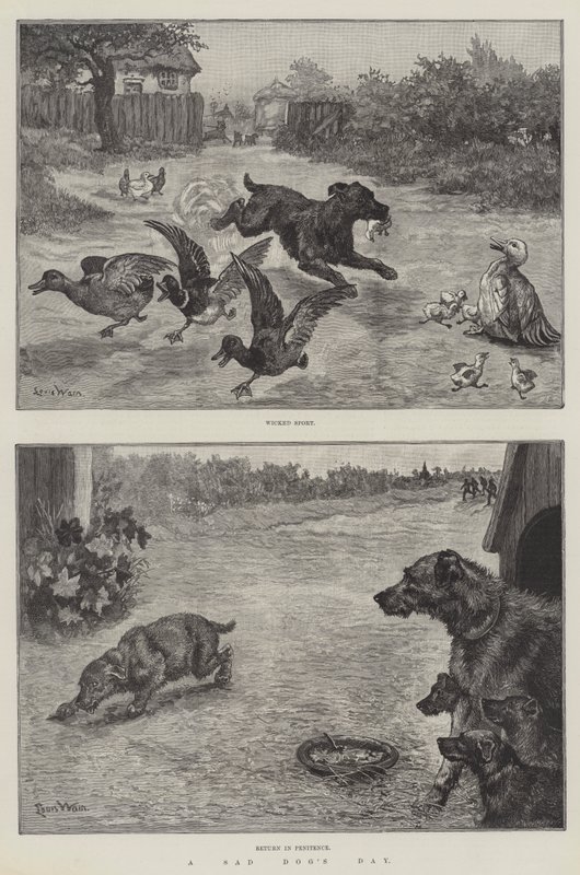 En sorglig hunddag av Louis Wain