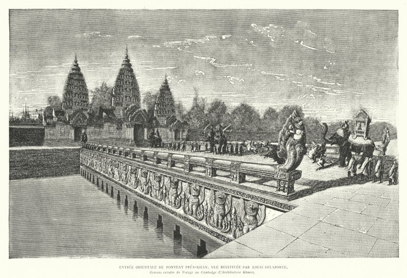 Östra ingången till Khmer-templet av Preah Khan, Angkor, Kambodja (gravyr) av Louis (after) Delaporte