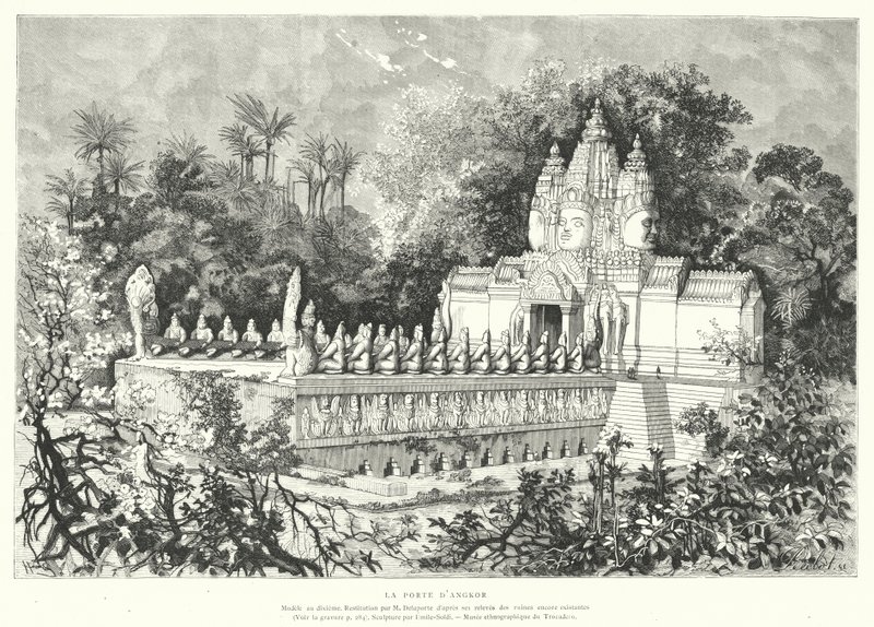 Porten till Angkor, Kambodja (gravyr) av Louis (after) Delaporte