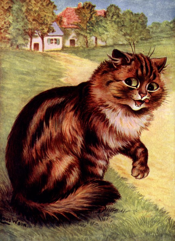 Katt (färg litho) av Louis (after) Wain