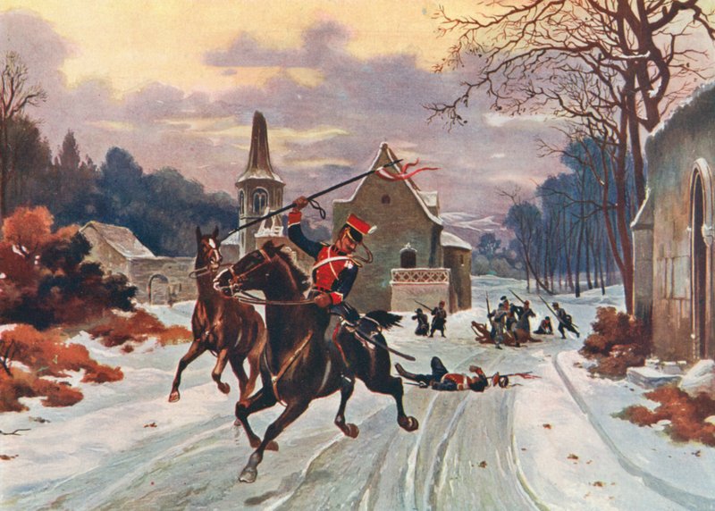 En ambuscad i det fransk-preussiska kriget (färglitografi) av Louis Baader