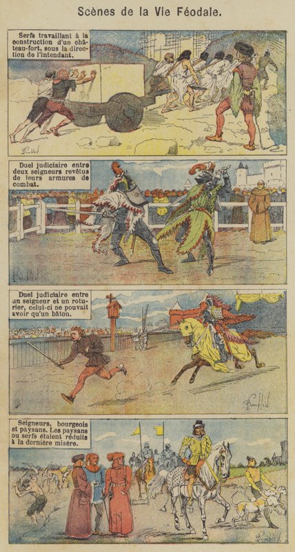 Scenes de la Vie Feodale (färg litho) av Louis Charles (after) Bombled