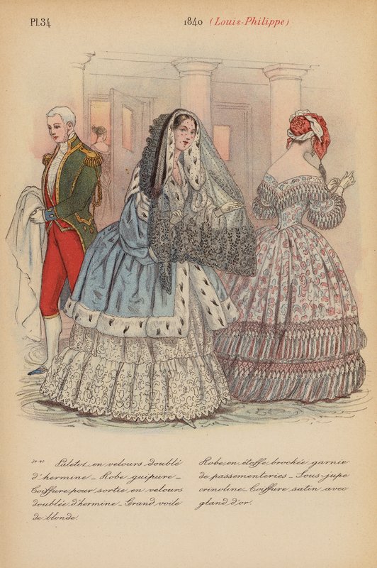 Franskt mode: 1840, Louis-Philippe (färglitografi) av Louis Colas