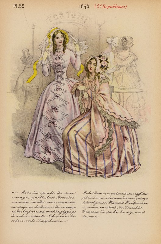 Franskt mode: 1848, 2e Republique (färglitografi) av Louis Colas