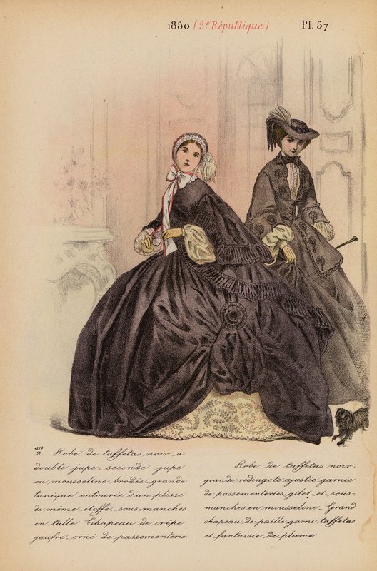 Franskt mode: 1850, 2e Republique (färglitografi) av Louis Colas