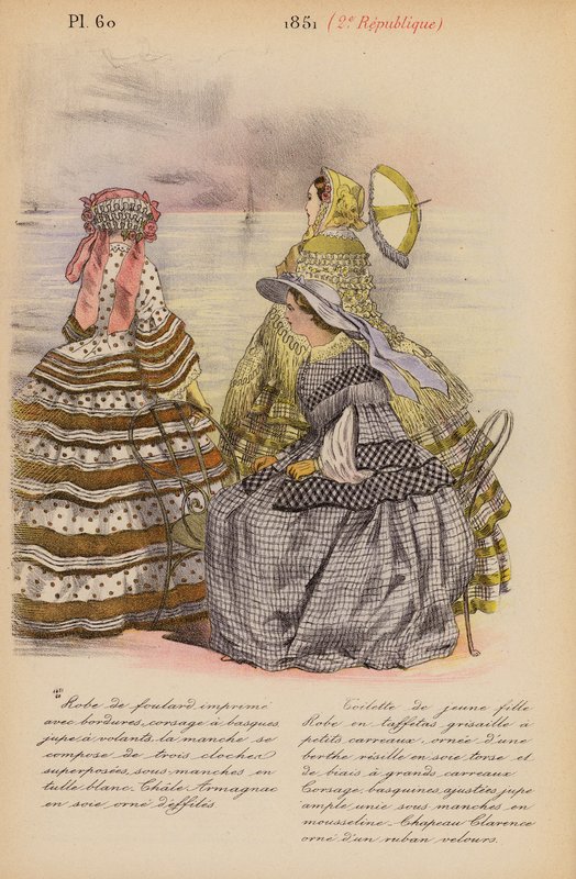 Franskt mode: 1851, 2e Republique (färglitografi) av Louis Colas