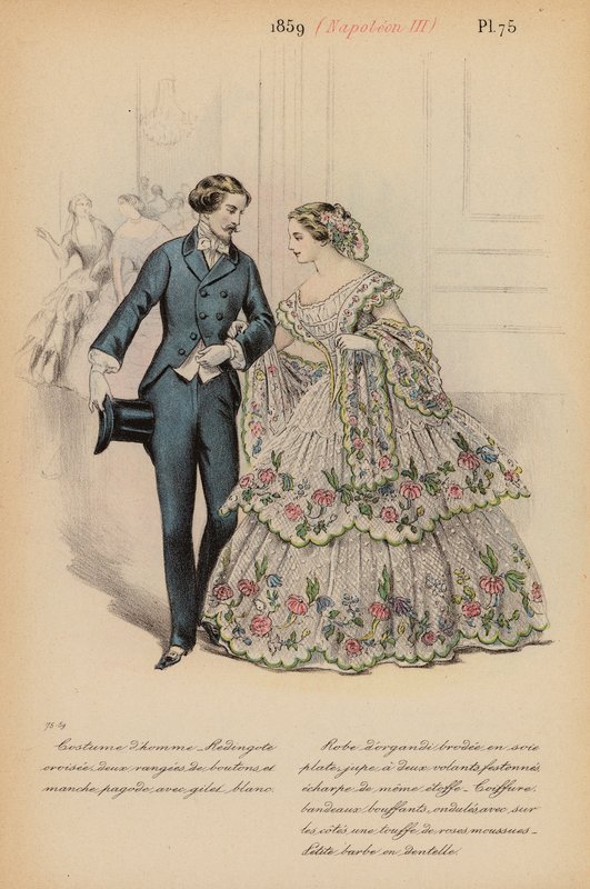 Franskt mode: 1859, Napoleon III (färglitografi) av Louis Colas