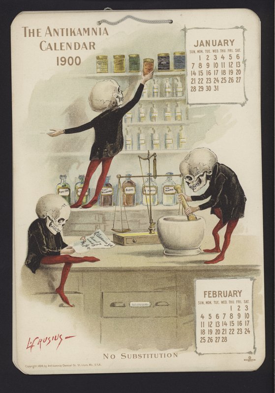 Illustration för Antikamnia-kalendern, 1900 av Louis Crucius or Crusuius