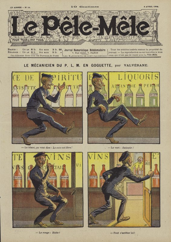 P.L.M.-mekanikern på flykt. Illustration för Le Pele-Mele, 1906 av Louis Denis Valverane