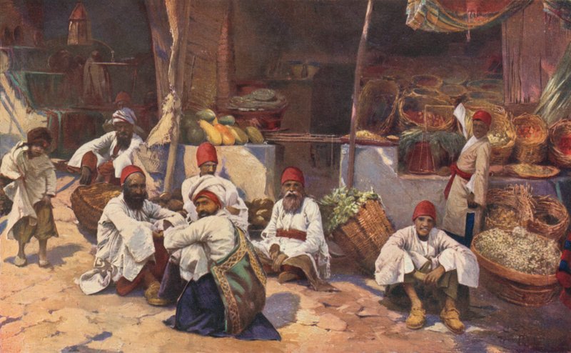 En persisk butik (färg litho) av Louis Fairfax Muckley