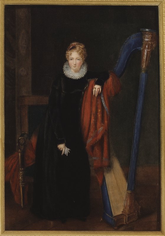 Portrait of a lady with a harp  av Louis Francois Aubry