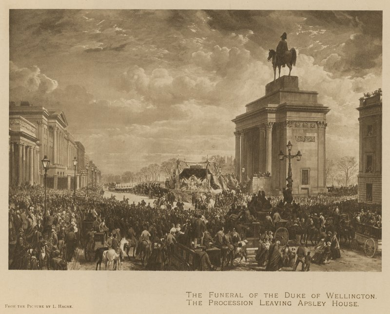 Begravningen av hertigen av Wellington; processionen som lämnar Apsley House av Louis Haghe