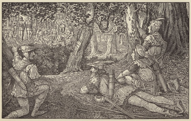 Spjöd en grupp skogsbrukare och två fångar av Louis John Rhead