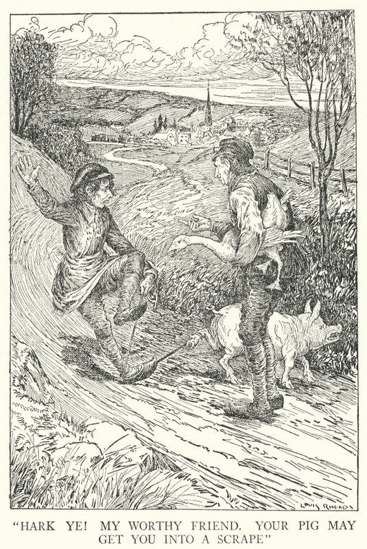 "Horka! Min värdiga vän, din gris kan få dig att skrapa" (litho) av Louis John Rhead