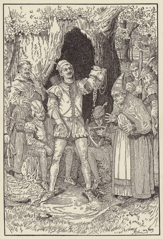 Här är pengar nog herre, citerar Lille John, att betala räkningen av Louis John Rhead