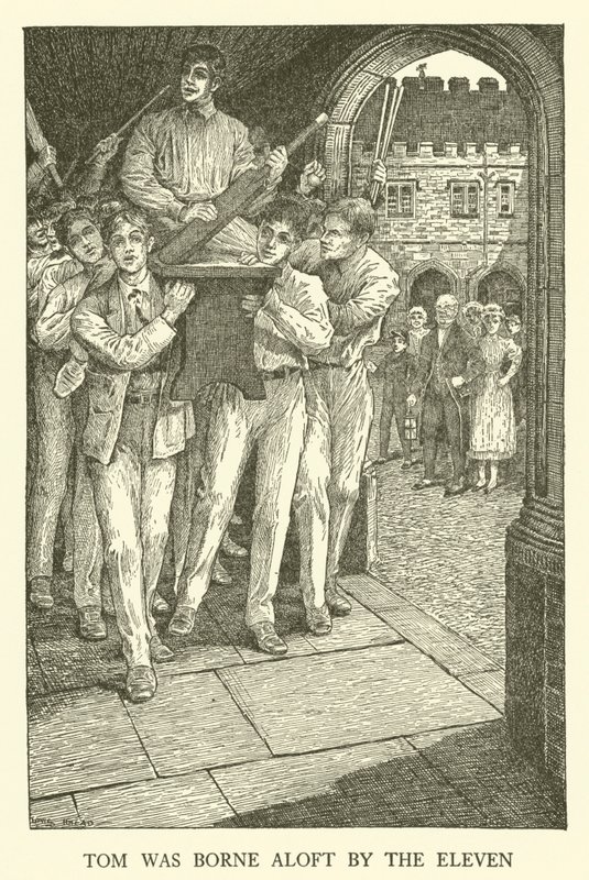 Illustration för Tom Browns skoldagar (gravyr) av Louis John Rhead