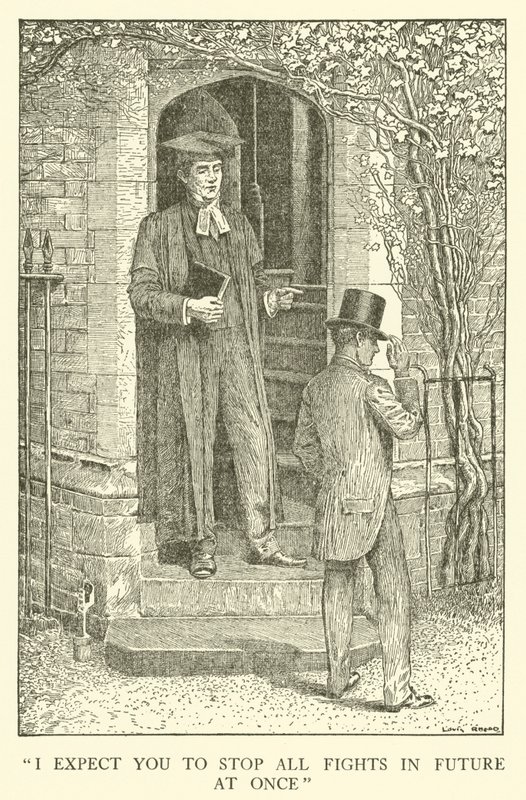 Illustration för Tom Browns skoldagar (gravyr) av Louis John Rhead