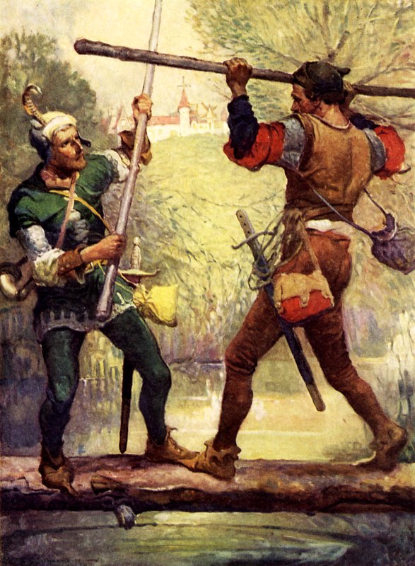 Robin Hood slåss med Little John av Louis John Rhead
