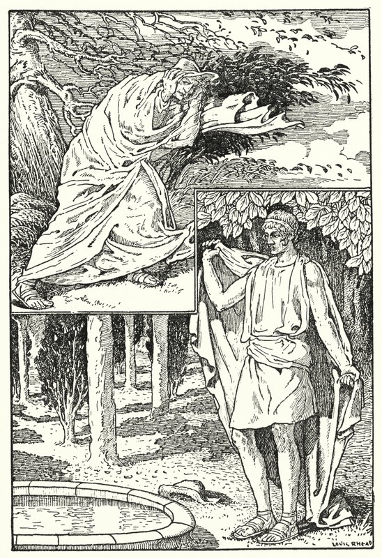 Nordvinden och solen (litografi) av Louis John Rhead