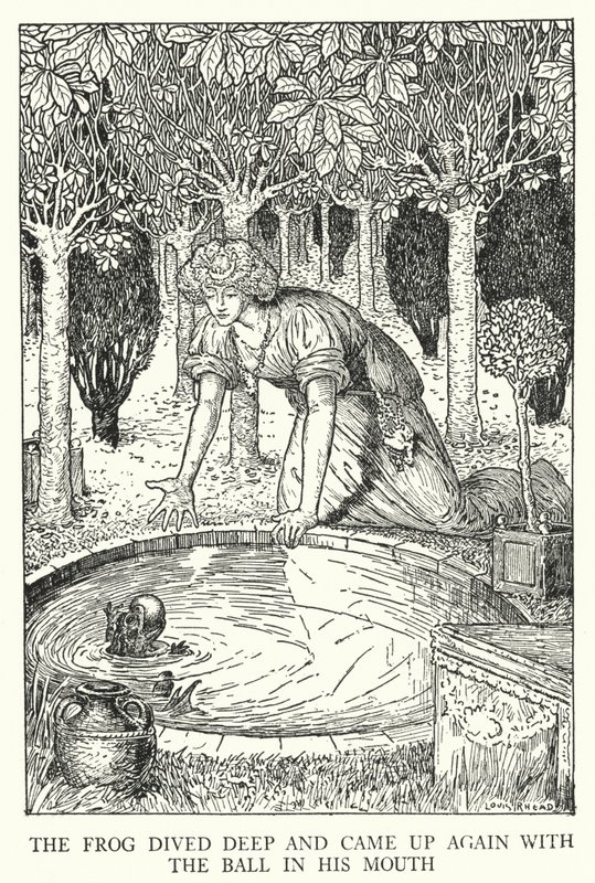 Grodan dök djupt och kom upp igen med bollen i munnen (litho) av Louis John Rhead