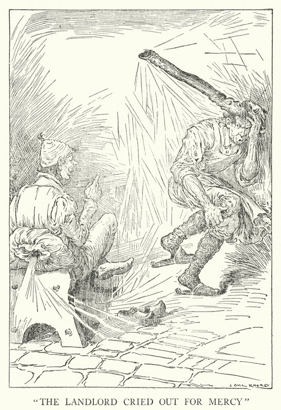"Hyresvärden ropade om nåd" (litho) av Louis John Rhead