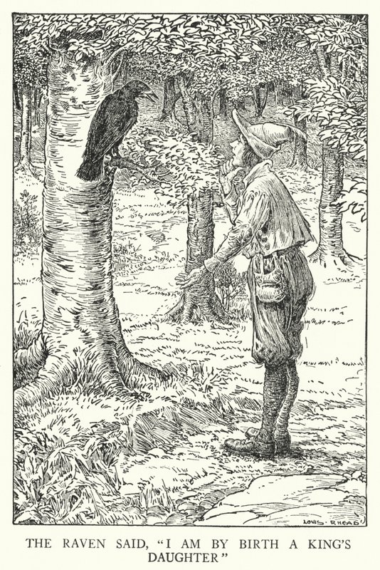 Korpen sa: "Jag är av födseln en kungadotter" (litho) av Louis John Rhead