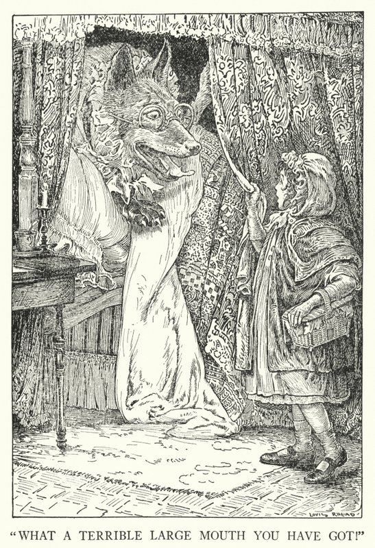 "Vilken fruktansvärt stor mun du har!" (litho) av Louis John Rhead