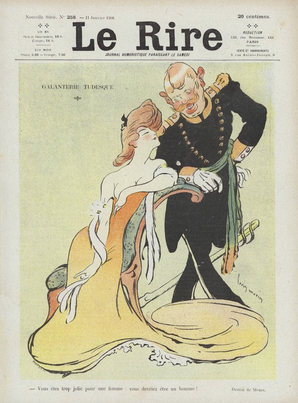 germansk tapperhet. Illustration för Le Rire av Louis Morin