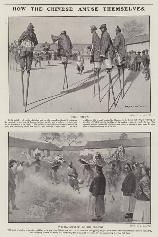 Hur kineserna roar sig (litho) av Louis Remy Sabattier