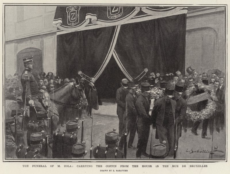 Begravningen av M Zola, bärande kistan från huset i Rue de Bruxelles av Louis Remy Sabattier