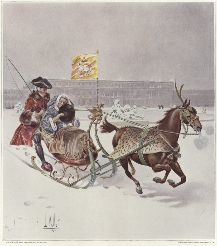 En man och en kvinna åker en häst och släde av Louis Vallet