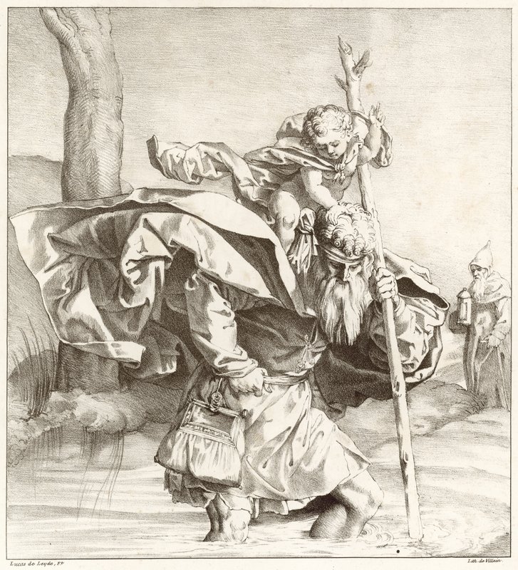 St Christopher bär Kristusbarnet av Lucas van Leyden