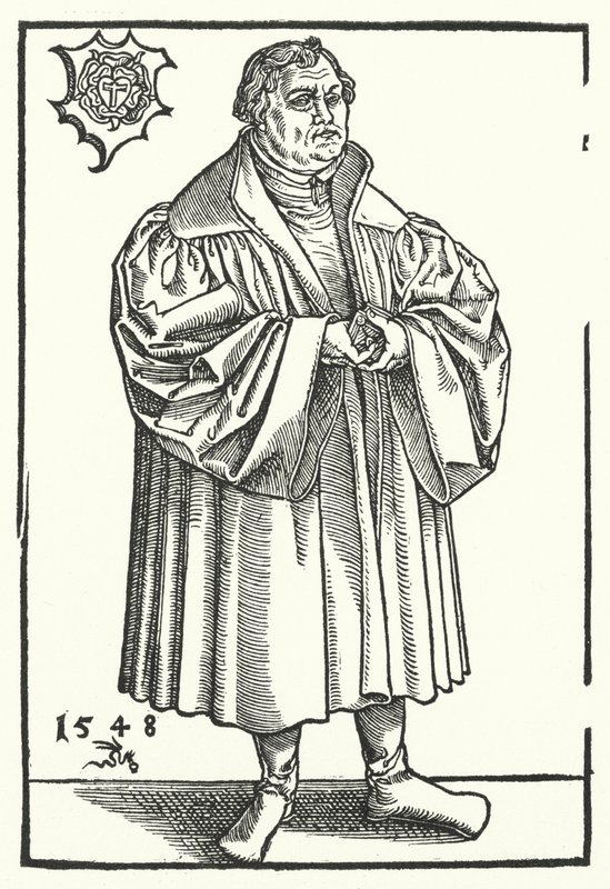Den tyske protestantiska reformatorn Martin Luther senare i livet (gravyr) av Lucas the Elder (after) Cranach